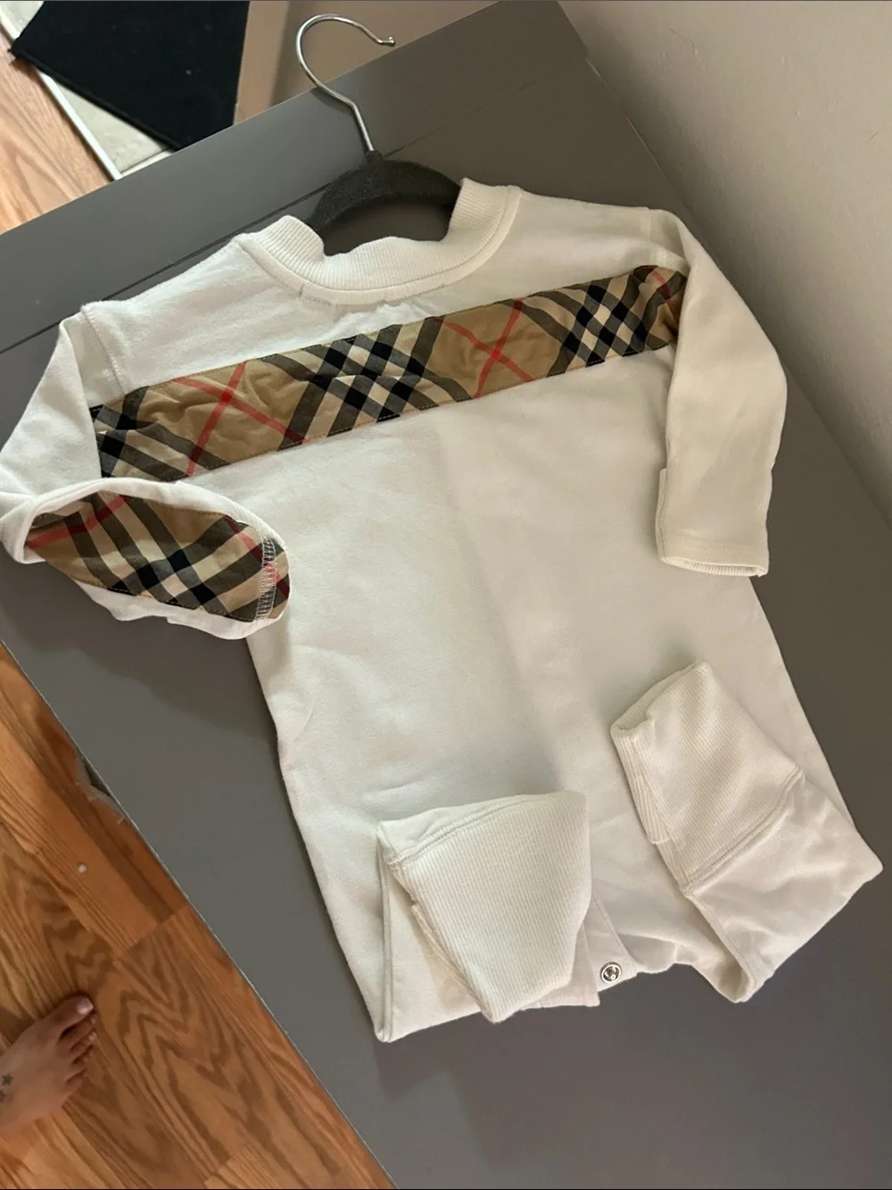 Burberry Cream One-Piece with Signature Check Sleeve Accents